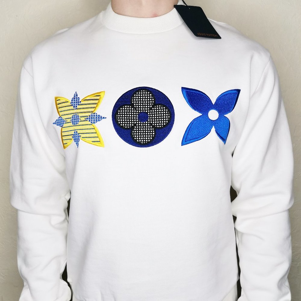 Louis Vuitton White 20FW Flower Monogram Embroidery Long Sleeves Sweatshirt NWT